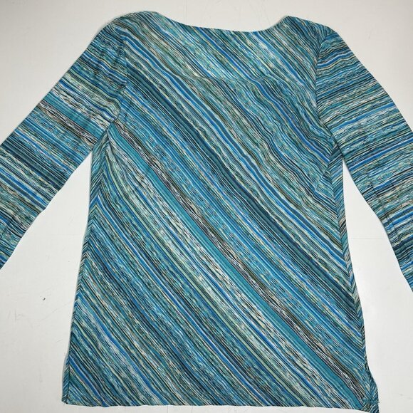 Coldwater Creek Cowl Neck Knit Top Women Teal Blue Striped Stretch Long Sleeve M - Picture 6 of 6